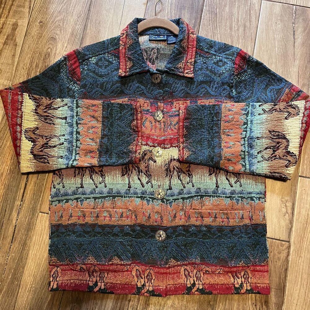 Jane Ashley Womens Vintage Horse Tapestry Southwestern Jacket Sz Med NWOT